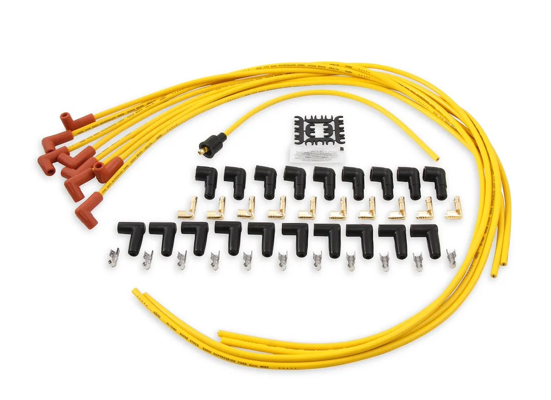 4041 – ACCEL Spark Plug Wire Set, Unassembled Yellow 8 Millimeter Diameter Silicone Carbon Graphite Spiral Core With ...